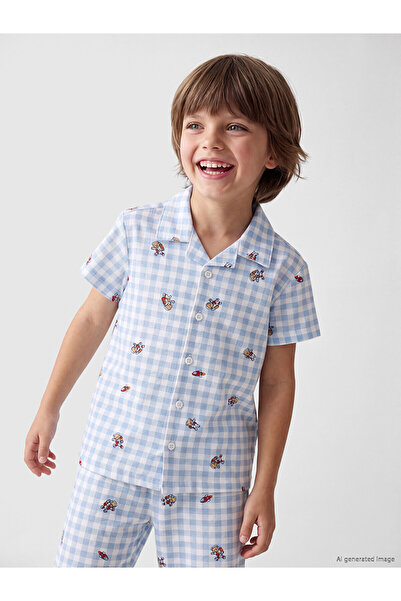 LC Waikiki Lcw Kids Blue Shirt Collar Boy's Shorts Pajama Set