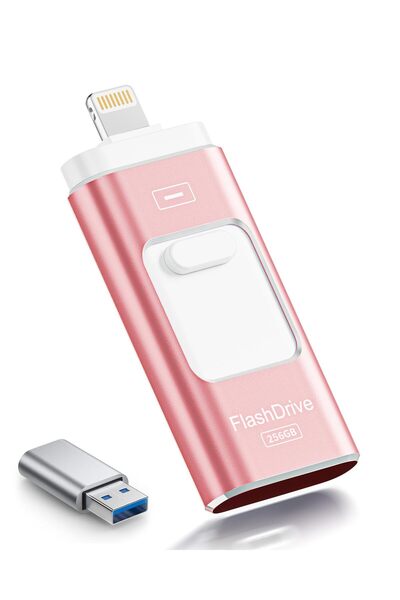 OEM iPhone için ROSPE MFi USB Bellek 256 GB, Lightning ve USB-C Çubuk, gül pe...