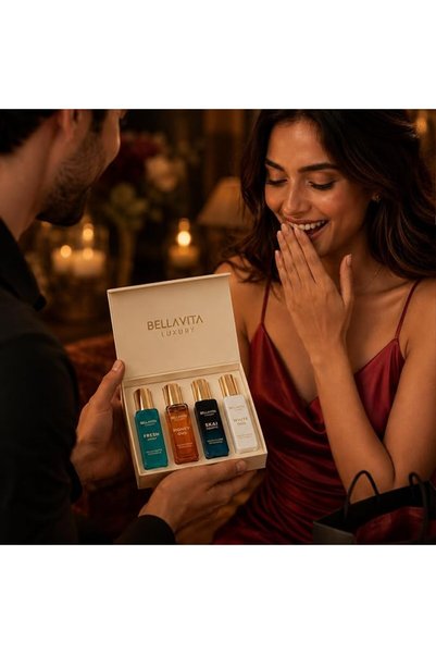 Bella Vita Luxury مجموعة هدايا كولونيا للجنسين BellaVita Luxury (4×20 مل) |   عطور للنساء والرجال |   يتضمن Honey OUD ، SK