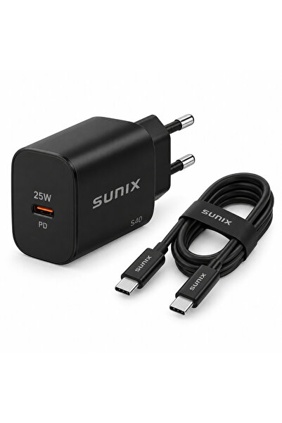 Sunix Incarcator retea S40, 25W, Power Delivery, USB-C, Cablu USB-C la USB-C ...