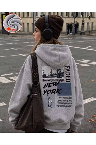 MORNİNG KİDS Κοριτσίστικο φούτερ με γκρι κουκούλα (στην πλάτη και μπροστά) FA...
