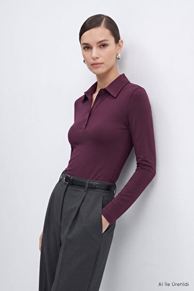 Rays Polo Yaka Uzun Kol Bluz 8222A Mürdüm