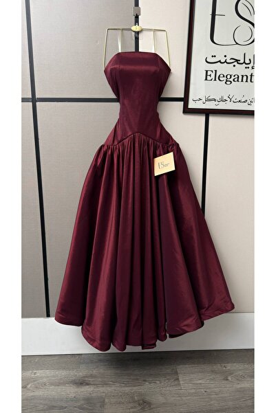 ELEGANTKSA فستان سهرة طويل باللون البورغندي / العنابي الغامق، بتصميم فاخر يجم...