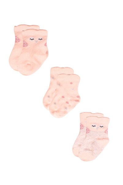 Bibaby Καλτσάκια bebe Smiley Owls 3 τεμ. - Σομόν