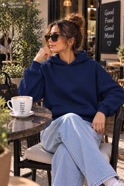 caddekombin Women's Plain Hooded Sweatshirt with Kangaroo Pocket