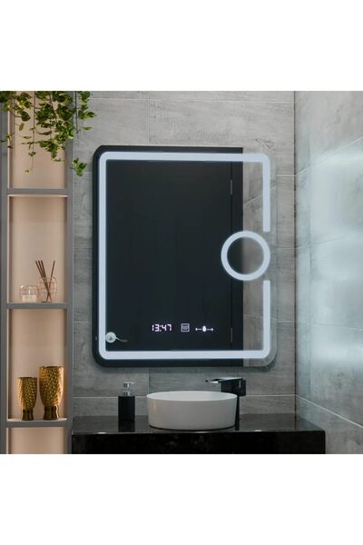 SELEXMO Oglinda LED Rectangulara, 60x80cm, Eclat MotionGlow Marcello, Ceas & ...