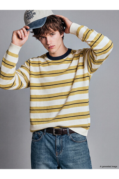 LC Waikiki Xside Yellow Crew Neck Striped Men's Knitwear Sweater