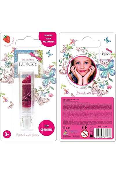 Lukky Glitter Lipstick for Girls, Strawberry Scented Magenta Lip Color with S...