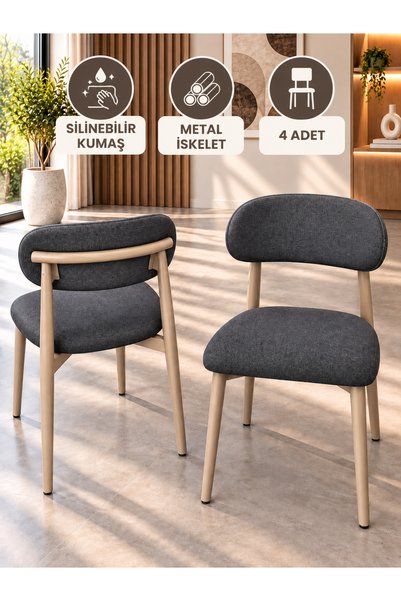 DEREN HOME Calvin Serisi 4 Adet Mutfak Yemek Odası Sandalyesi Silinebilir Kum...