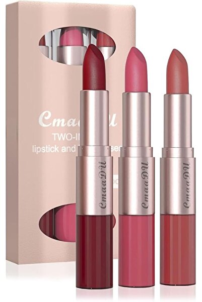 L&Wen 3 Pcs 2 in 1 Lipstick and Lip Gloss Set, Matte Velvet Double Headed Hig...