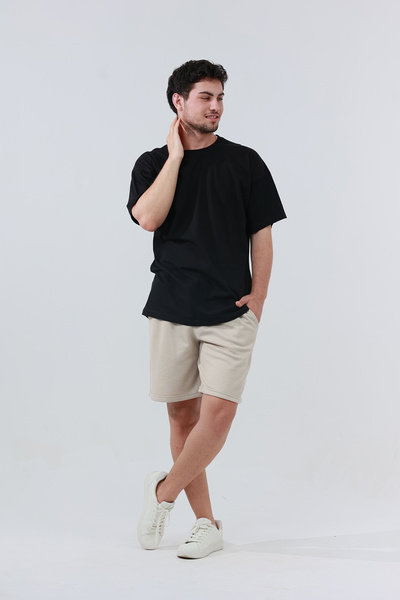 Quanlex Cotton Comfortable Fit Short Sleeve Cotton Black Men's Oversize T-Shirt