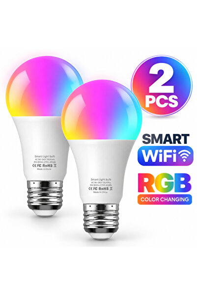 Generic Brand مصباحان ذكيان WFA21 بتقنية واي فاي وإضاءة RGB، مصابيح E27 متغير...