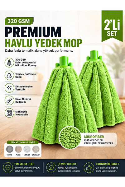 clean she Premium Havlu Yedek Mop 2'li Set | İthal Kumaş | Ultra Emici | Elle...