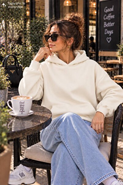 caddekombin Women's Plain Hooded Sweatshirt with Kangaroo Pocket