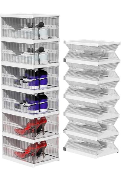 GENERAL Atromans Large 6 Pack Shoe Storage Box, Clear Acrylic Stackable Shoe ...