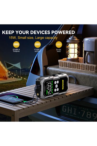 BSMOOM Jump Starter with Air Compressor, 12000A 160PSI Jump Starter Battery Pack (All Gas/10L Diesel), Digital Tire Inflator, with Type-C Quick Charge, Smart Jumper, and LED Lights