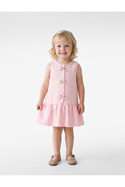 Koton Bowknot Crew Neck Cotton Tweed Gilet Dress