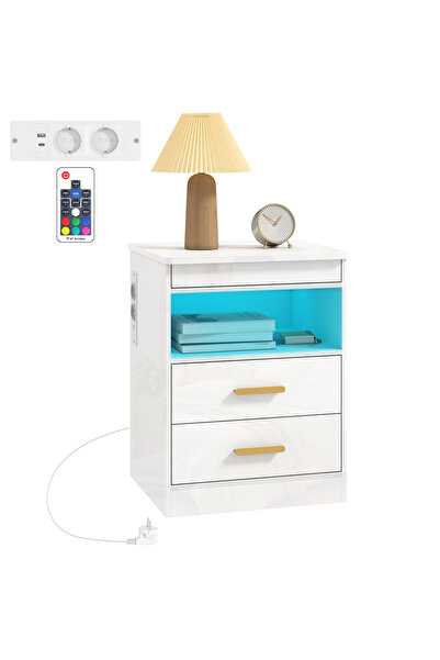Generic Brand Noptieră/măsuță laterală cu stație de încărcare și iluminare LE...