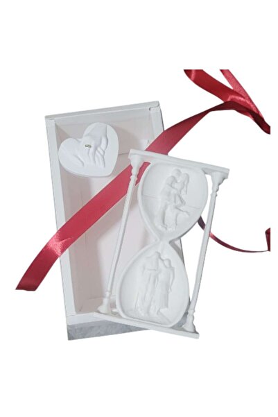 OEM Clepsidra iubirii, ceramica alba, 18cm, cutie cu fereastra, panglica rosie