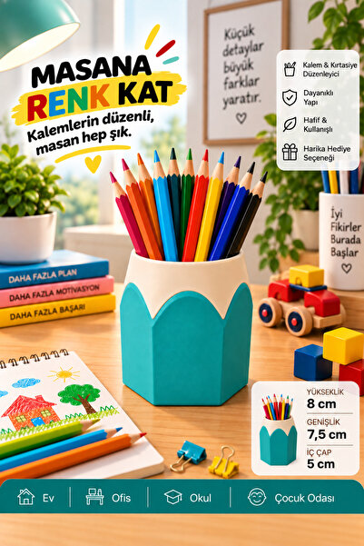 Kalemlik – Renkli Kurşun Kalem Tasarımlı, 3D Baskı - Kalem Kutusu