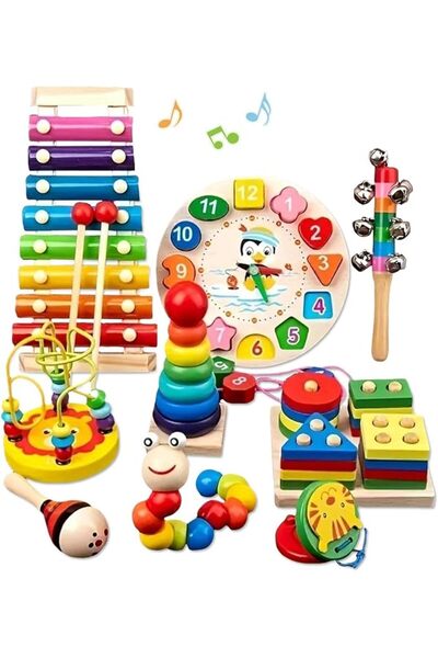 Andtooy Montessori Toys Set, 9 In 1 Kids Wooden Sorting & Stacking Toy for To...