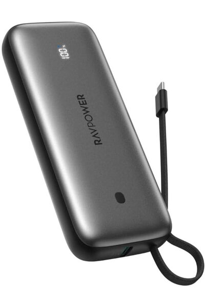 RavPower PD Pioneer 20000mAh Power Bank with Built-in USB-C Cable, 35W PD Fas...
