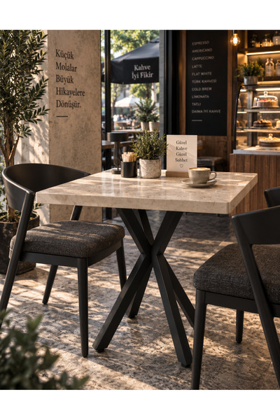 Genel Markalar MUTFAK CAFE BALKON BAHÇE RESTORAN YEMEK MASASI 70X70 METAL AYA...