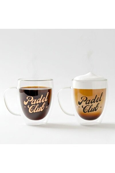 1Chase Double Wall Padel Club Printed Glass – 350ML (Set of 2) Borosilicate H...