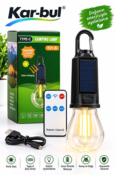 OnlyTech Taşınabilir Solar USB Şarjlı Led Ampül Kamp Bahçe Lambası 10 Wat Ask...