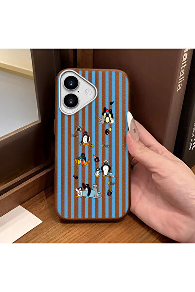 ucuc iPhone 16 Uyumlu Kahverengi Deri Dokulu Silikon Kamerayı Korur Şok Emici...