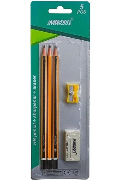 MASCO 3613041 HB Pencils with Sharpener and Eraser 3-Piece Set, Yellow