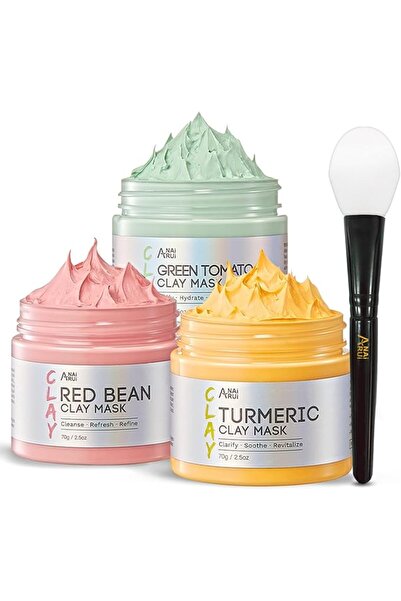 ANAI RUI Clay Face Mask Set – Green Tomato, Turmeric Vitamin C & Red Bean Mud...