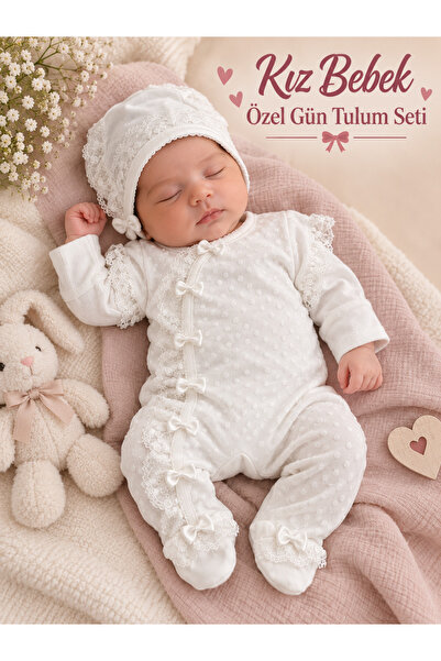 ÖZELGÜN KIZ BEBE TULUM TÜL FİYONK FİSTO DETAYLI MEVLÜTLÜK TULUM SETİ BEBE TAKIMI