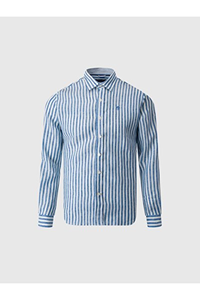 North Sails Regular Fit Uzun Kollu Çizgili Düğmeli Yaka %100 Keten Erkek Gömlek