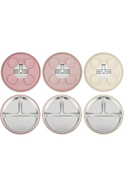 PandaEar Set of 3 Stainless Steel Plates for Children with Suction, Divided P...