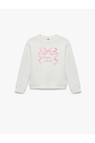 Koton Long Sleeve Crew Neck Bow Printed Sweatshirt