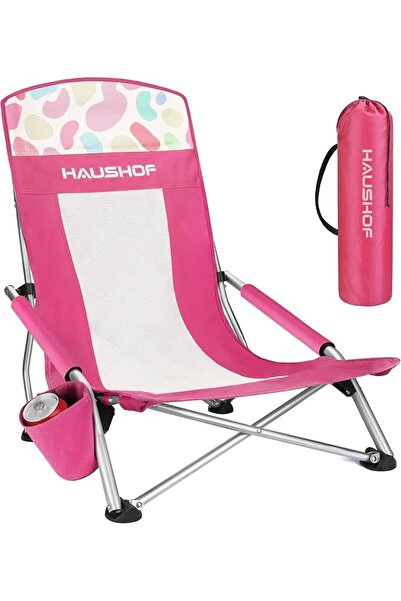 Haushof High Back Beach Chair, Pink Folding Camping Chair
