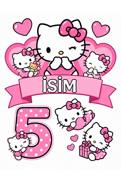 telaşe memuru İSİMLİ - 5 Yaş Hello Kitty Pasta Süsü - Pasta Resmi ve Pasta Ba...