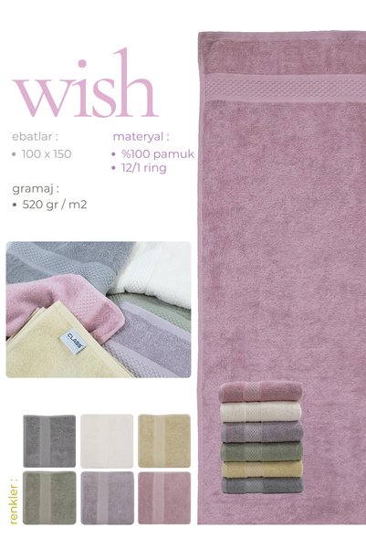 Class Premium 6lı Banyo Havlu Seti 100 X 150 cm %100 Pamuklu