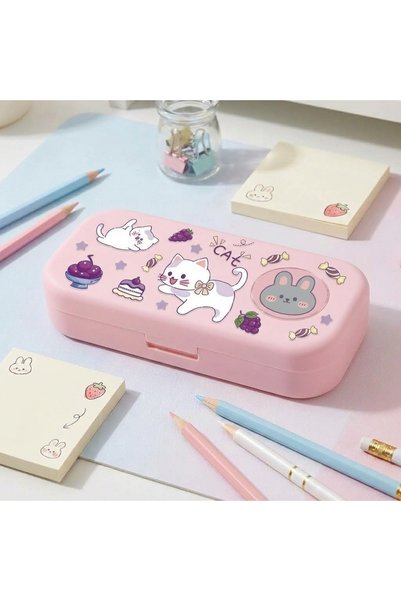 MJ TOYS Sevimli Kawaii Figürlü Kalem Kutusu Çok Bölmeli Çift Katlı Büyük Kapa...