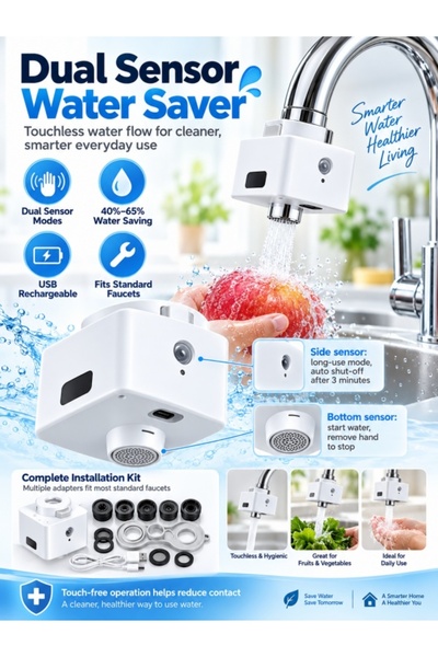 Kijarda Touchless Faucet Water Saver with Dual Sensor, USB Rechargeable Autom...