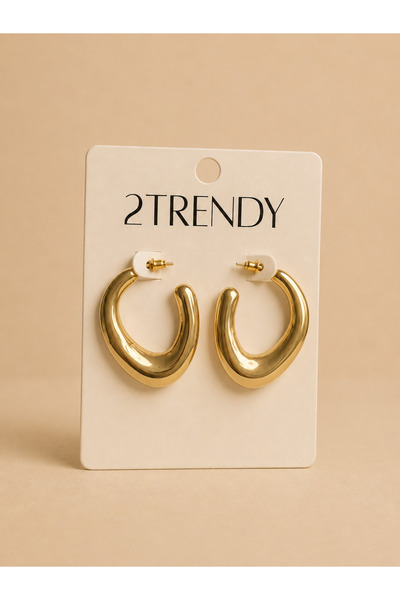 2TRENDY حلق نسائي دائري بسيط لامع - ذهبي