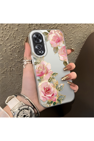 PATTERNOVA Oppo A60 Uyumlu Mat Pembe Gül Altın Çizgi Baskılı Kılıf, Zarif ve ...