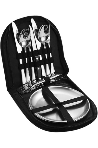 Ammar Space 10 Pcs Stainless Steel Camping Cutlery Set with Plate, Portable P...