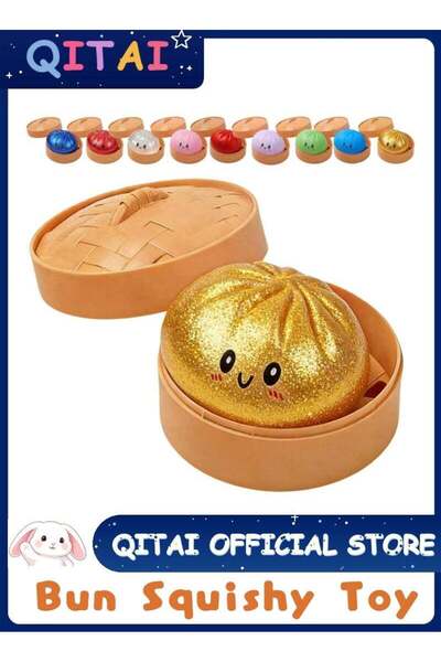 QITAI Glitter Gold Dumpling Squishy, Jumbo Fidget Stress Relief Toy with Stea...
