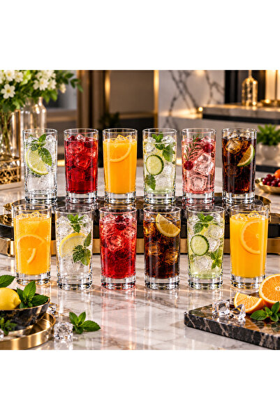 Dania Luxury 12Pcs Turkish Glassware Set - 330ml Capacity - Clear Glass with ...