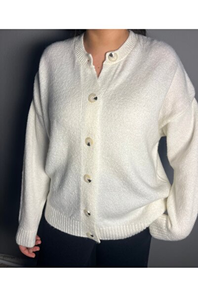 NSRKNİTWEAR Button Detailed Knitwear Cardigan Crew Neck Oversize