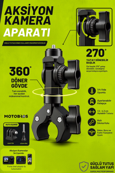 Motobros Motosiklet Aksiyon Kamera Tutucu 360° Ayarlanabilir Yg-1 Motosiklet ...