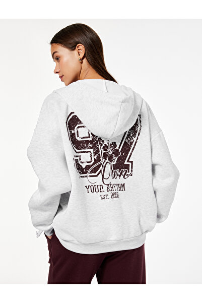 Koton Comfortable Fit Kangaroo Pocket Hooded Zippered Sweatshirt with Back Print