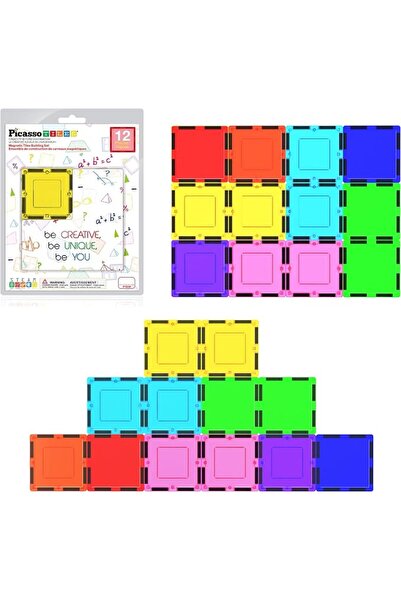 PicassoTiles 12pc Magnetic Building Block Set Magnet Tiles Construction Toy S...